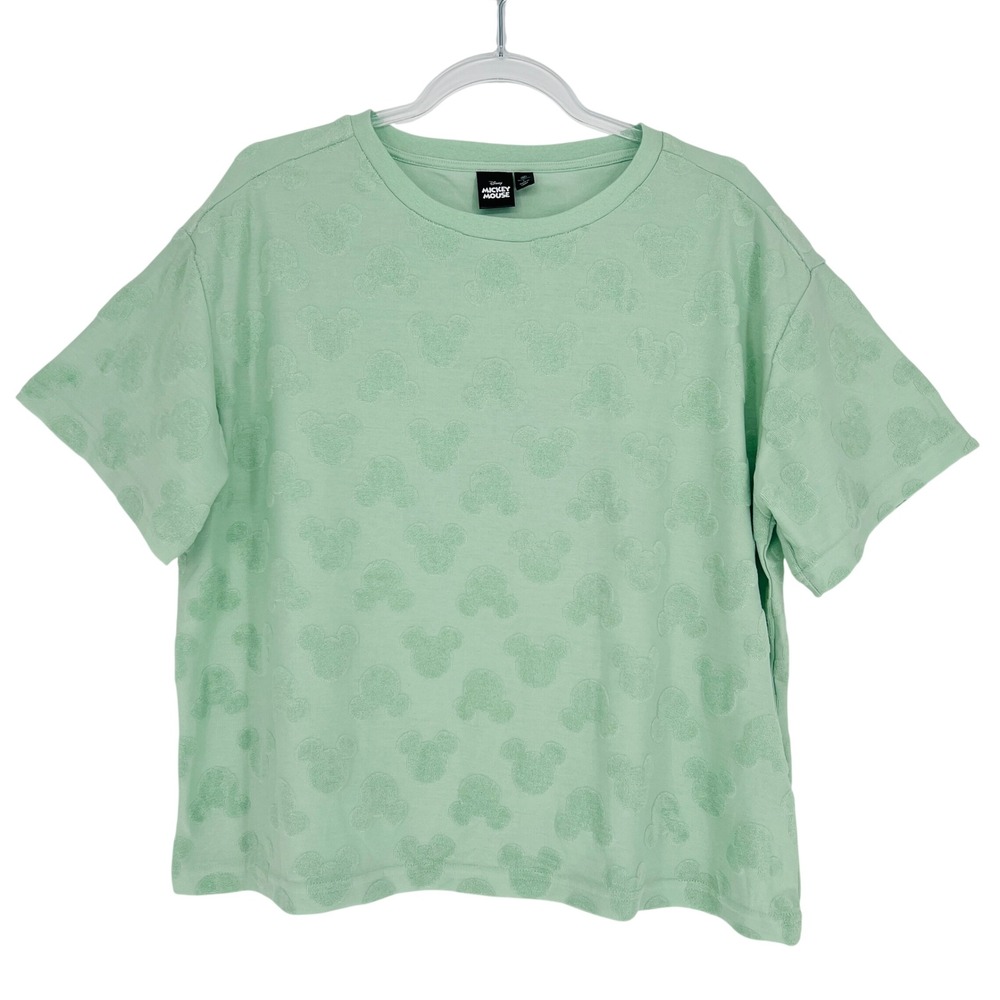 Disney Mickey Mouse T-Shirt Womens Large Mint Green Embossed Textured Casual Tee